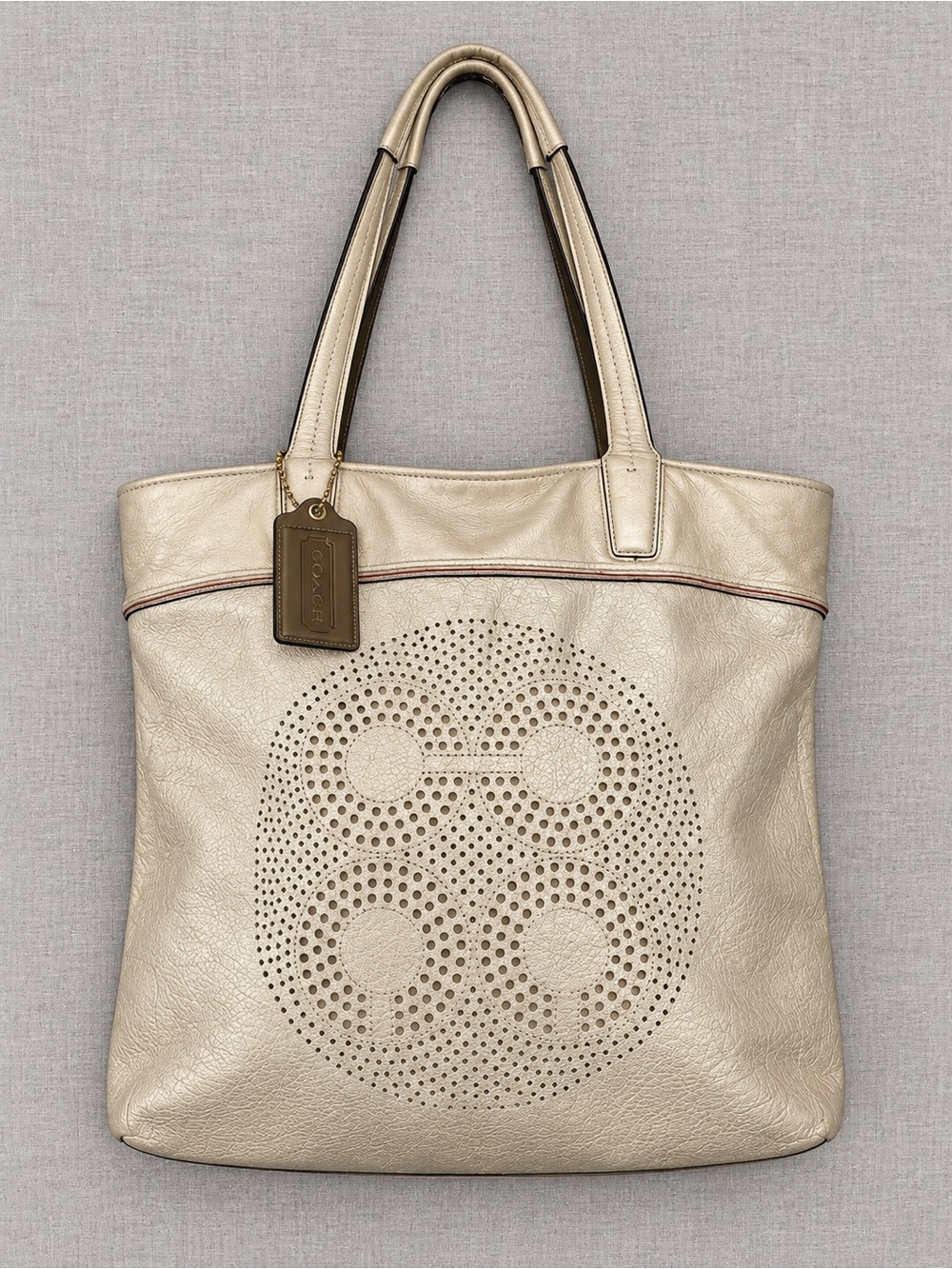 Coach Audrey Metallic Gold Perforated Leather Tote Bag (Style 17041)